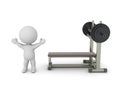 3D Character is happy next to bench press