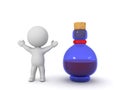 3D Character is happy next to potion bottle