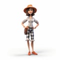 3d Female Character With Checkerboard Skirt And Hat In Rural Life Style