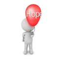 3D Character holding a balloon with the word hope written on it