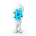 3D Character holding a blue pound or hashtag sign Royalty Free Stock Photo