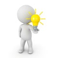 3D Character holding glowing bright yellow light bulb in his han Royalty Free Stock Photo