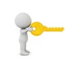 3D Character holding in his hands a golden key Royalty Free Stock Photo