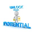 3D Character holding keys and padlock with uplifting text