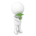 3D Character holding small plant seedling in hands Royalty Free Stock Photo