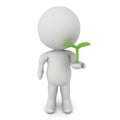 3D Character holding small plant seedling in his hand Royalty Free Stock Photo