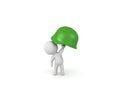 3D Character holding up a green army helmet