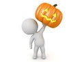 3D Character holding up a jack o latern pumpkin