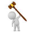 3D Character Holding Up Large Wood and Gold Gavel