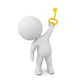 3D Character Holding Up a Small Key Royalty Free Stock Photo