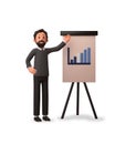 3d character illustration of businessman presentation showing chart with white background