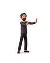 3d character illustration of businessman rejecting something to his left with white background