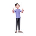 Cheerful casual man showing two thumbs up give appreciation with style