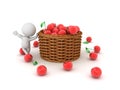 3D Character leaning on basket full of cherries