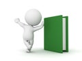 3D Character leaning on big green book Royalty Free Stock Photo
