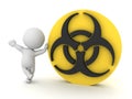 3D Character leaning on biohazard logo