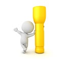 3D Character leaning on giant flashlight Royalty Free Stock Photo