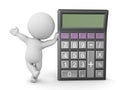 3D Character leaning on pocket calculator