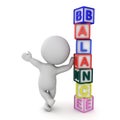 3D Character leaning on stack of letters block spelling Balance Royalty Free Stock Photo