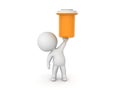 3D Character lifting up big orange pharmaceutical bottle Royalty Free Stock Photo