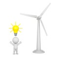 3D Character with Light Bulb Idea and Wind Turbine Royalty Free Stock Photo