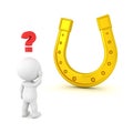 3D Character looking confused and lucky horseshoe