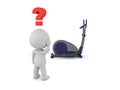 3D Character looking curious at eliptical bycicle Royalty Free Stock Photo
