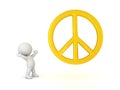 3D Character looking happy at golden peace logo