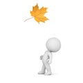 3D Character Looking Up at Autumn Leaf