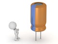 3D Character Looking Up at Electrolytic Capacitor, on W Royalty Free Stock Photo