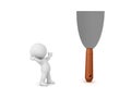 3D Character looking up at paint scraper spackle Royalty Free Stock Photo