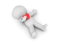 3D Character lying on the floor clutching a red heart Royalty Free Stock Photo