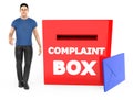 3d character , man and a complaint box with envelope