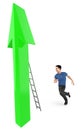 3d character , man going to climb up a arrow using a ladder