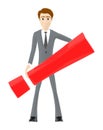 3d character , man holding a exclamation mark