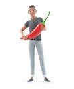 3d character man holding large red pepper Royalty Free Stock Photo