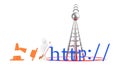 3d character , man http and a wireless tower Royalty Free Stock Photo