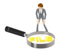 3d character , man , magnifier and file text Royalty Free Stock Photo