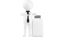 3d character , man medical practioner , doctoer with a empty closed lid bottle