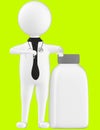 3d character , man medical practioner , doctoer with a empty closed lid bottle