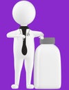 3d character , man medical practioner , doctoer with a empty closed lid bottle