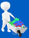 3d character , man moving cart of jigsaws