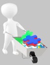 3d character , man moving cart of jigsaws