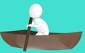 3d character , man rowing a boat