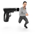 3d character , man runing away from a gun point