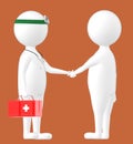 3d character , man shaking hand with a medical practioner , doctor