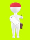 3d character , man showing a pen and clipboard