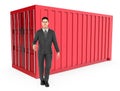 3d character , man , standing near a container