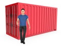 3d character , man , standing near a container