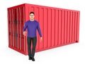 3d character , man , standing near a container